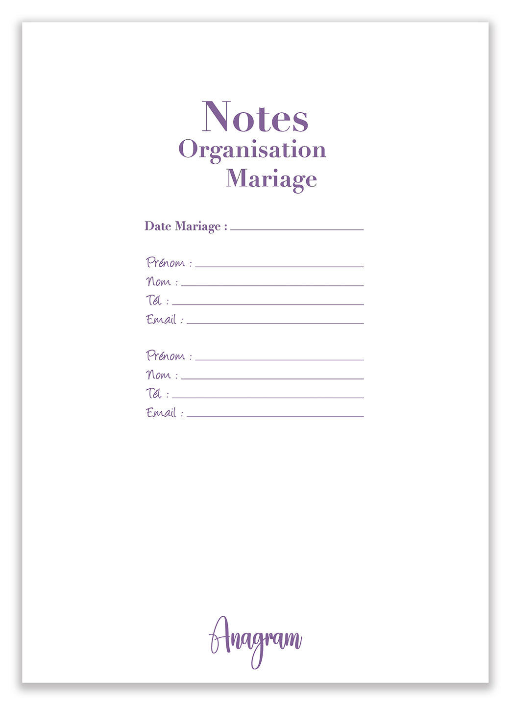NOTES ORGANISATION MARIAGE / A4 - MARGARET