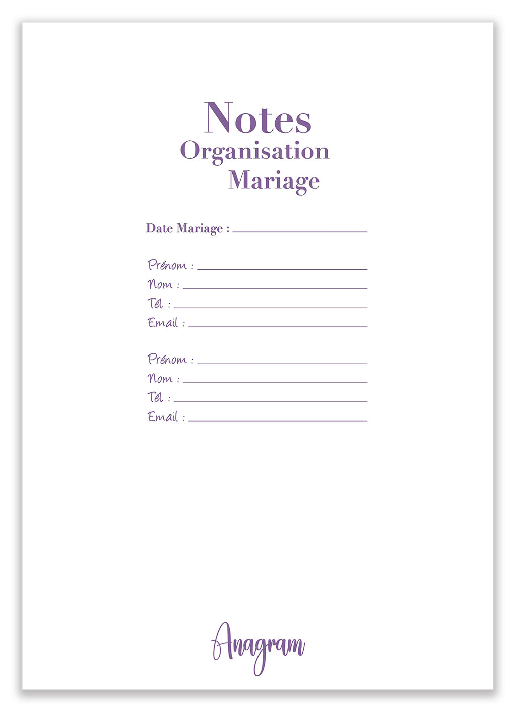 NOTES ORGANISATION MARIAGE / A4 - LAURE