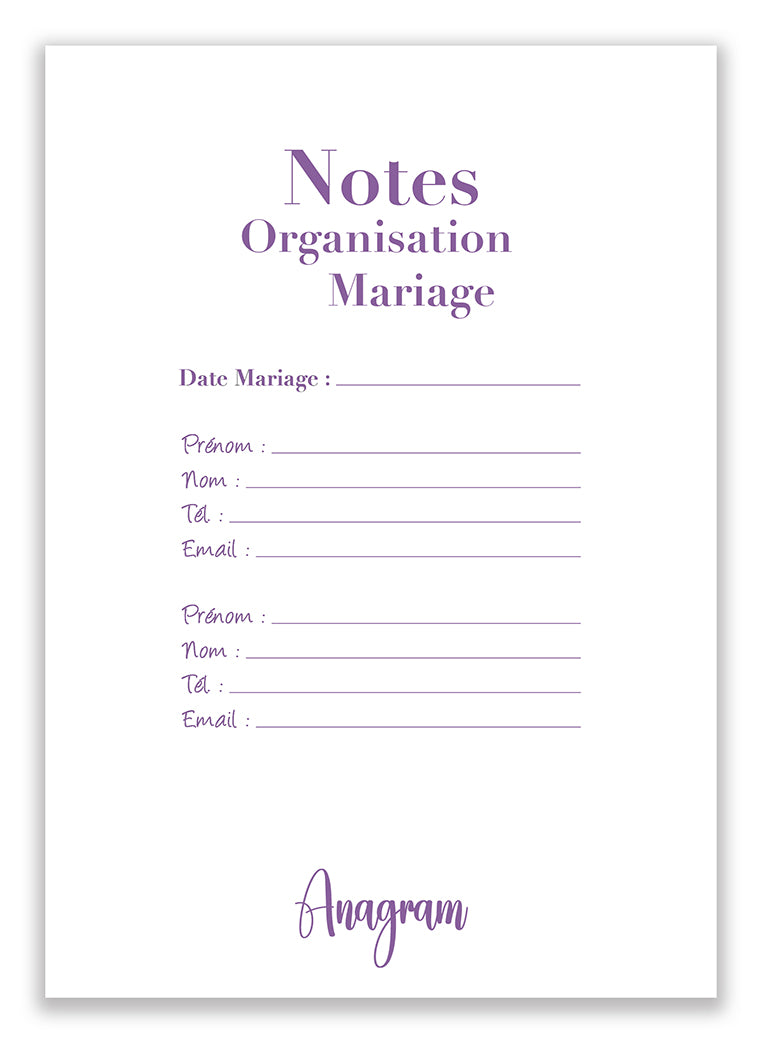 NOTES ORGANISATION MARIAGE / A5 - AGATHE